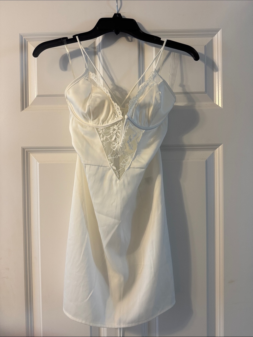 Outcast Clothing Women's Ivory Lace-Trim Satin Dress